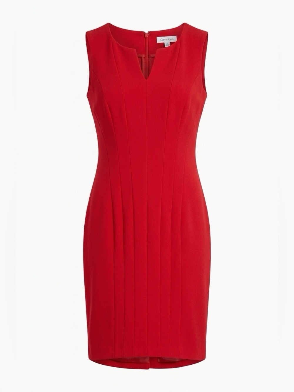 Calvin Klein Vibrant Red Sheath Dress with Notch Neckline